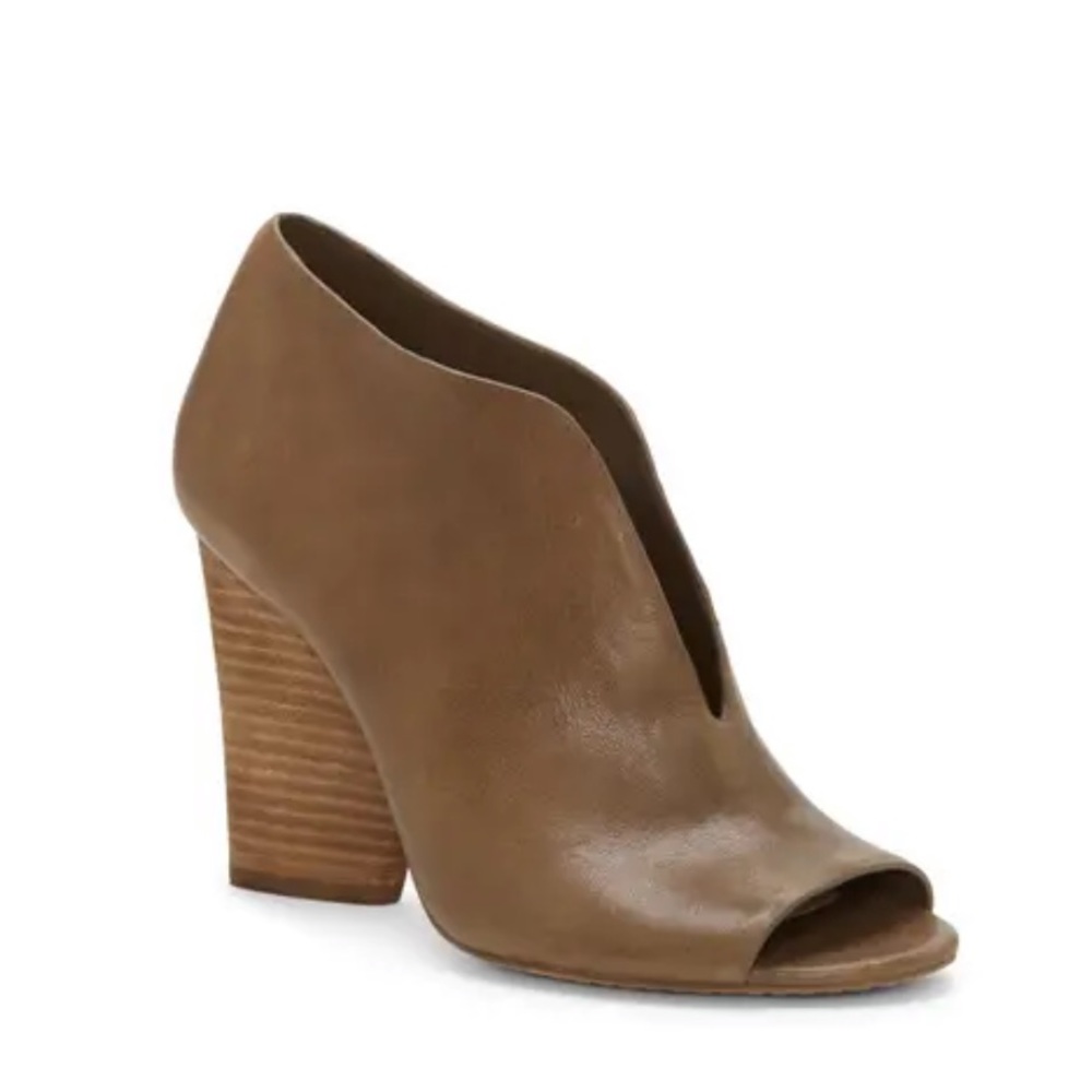 VINCE CAMUTO Open toe bootie. Olive moss colored.